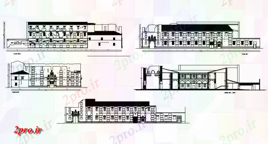 دانلود نقشه  ساختمان دولتی ، سازمانی موزه ساختمان دولت تمام نما طرفه و بخش جزئیات (کد127286)