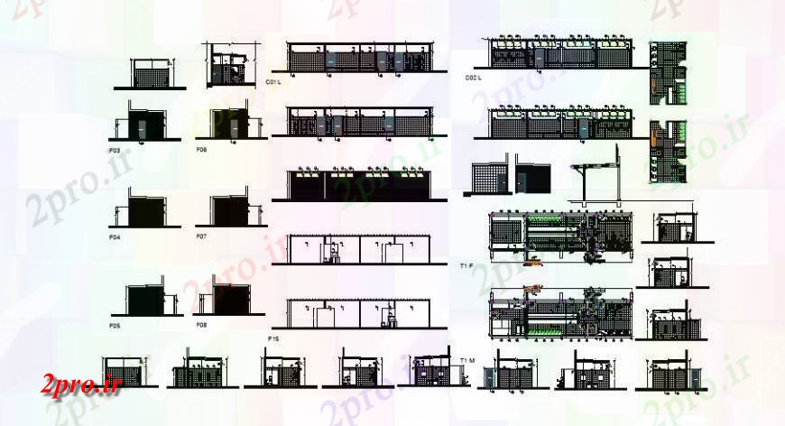 دانلود نقشه بلوک های بهداشتی بهداشتی طرحی بلوک های توالت و بخش جزئیات  دو بعدی   (کد127292)