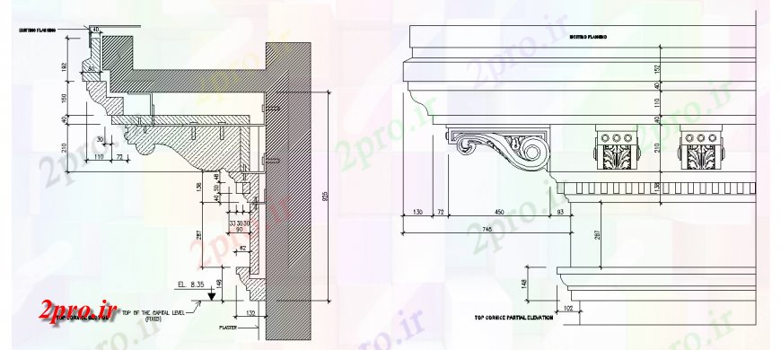 دانلود نقشه جزئیات ساخت و ساز تزئینی براکت بخش طراحی (کد127334)