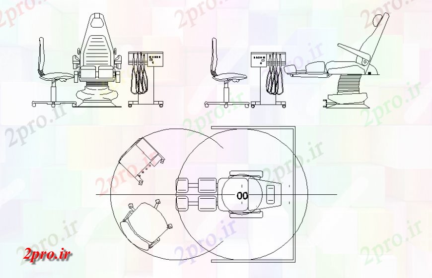 دانلود نقشه میز و صندلی دندانپزشک صندلی طرحی بلوک در   (کد127381)