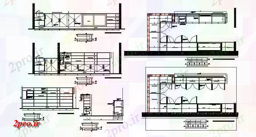 دانلود نقشه جزئیات طراحی ساخت آشپزخانه جزئیات طرحی آشپزخانه و نما  بلوک (کد127399)