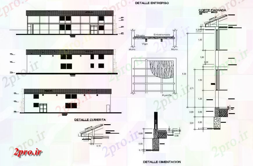 دانلود نقشه مسکونی ، ویلایی ، آپارتمان نما خانه و پایه و اساس ، قسمت های طرح 8 در 24 متر (کد127472)