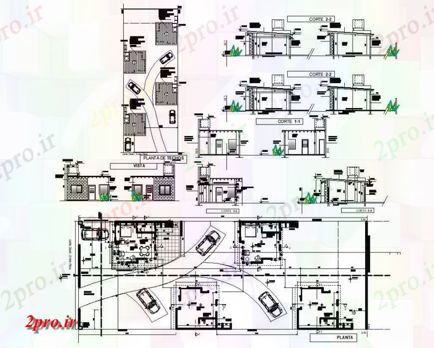 دانلود نقشه ساختمان اداری - تجاری - صنعتی طرح، نما و بخش جزئیات دفتر کوچک 6 در 6 متر (کد127500)