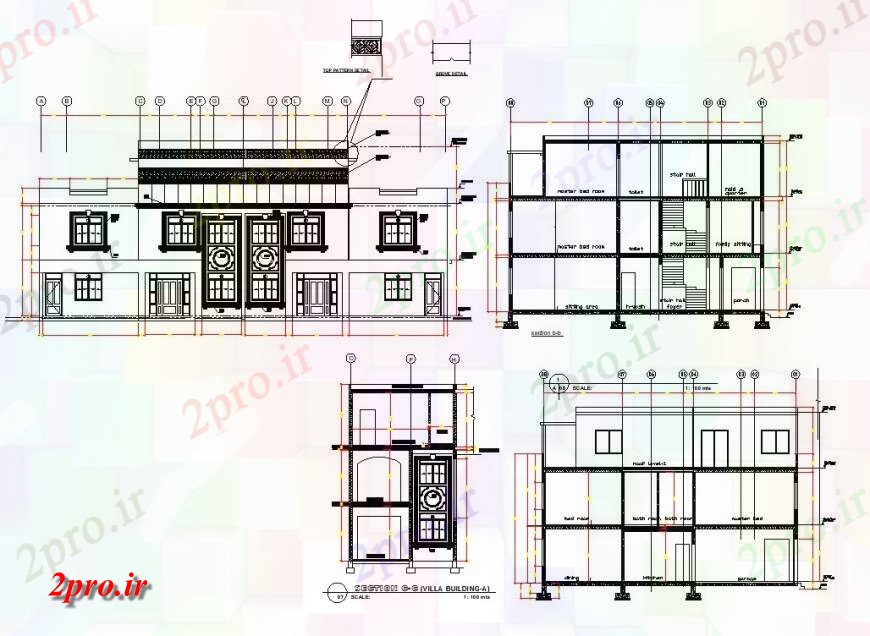 دانلود نقشه مسکونی  ، ویلایی ، آپارتمان  نما ساختمان ویلا و بخش  (کد127533)