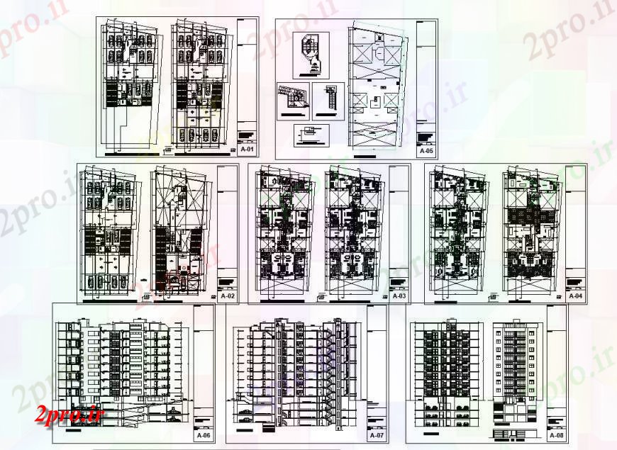 دانلود نقشه مسکونی  ، ویلایی ، آپارتمان  طرحی خانه های مسکونی جزئیات، نما و بخش  (کد127549)