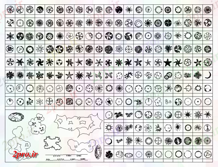 دانلود نقشه درختان و گیاهان بلوک های گیاهی چشم انداز مواد  کتابخانه طراحی جزئیات  (کد127617)