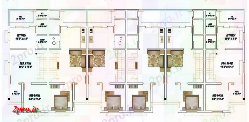 دانلود نقشه مسکونی ، ویلایی ، آپارتمان ردیف خانه برنامه ریزی 11 در 26 متر (کد127665)