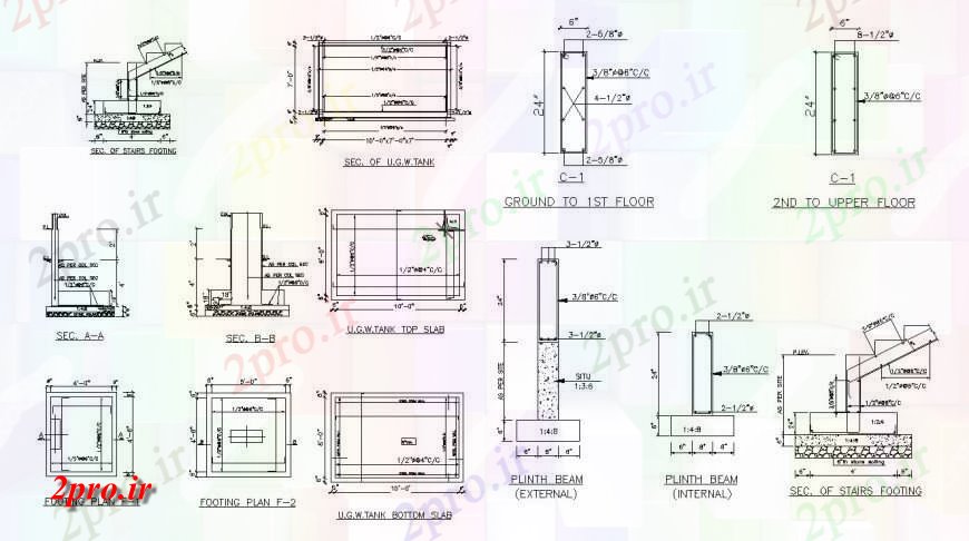 دانلود نقشه جزئیات لوله کشی پله جای پای و UGH بخش مخزن   (کد127669)