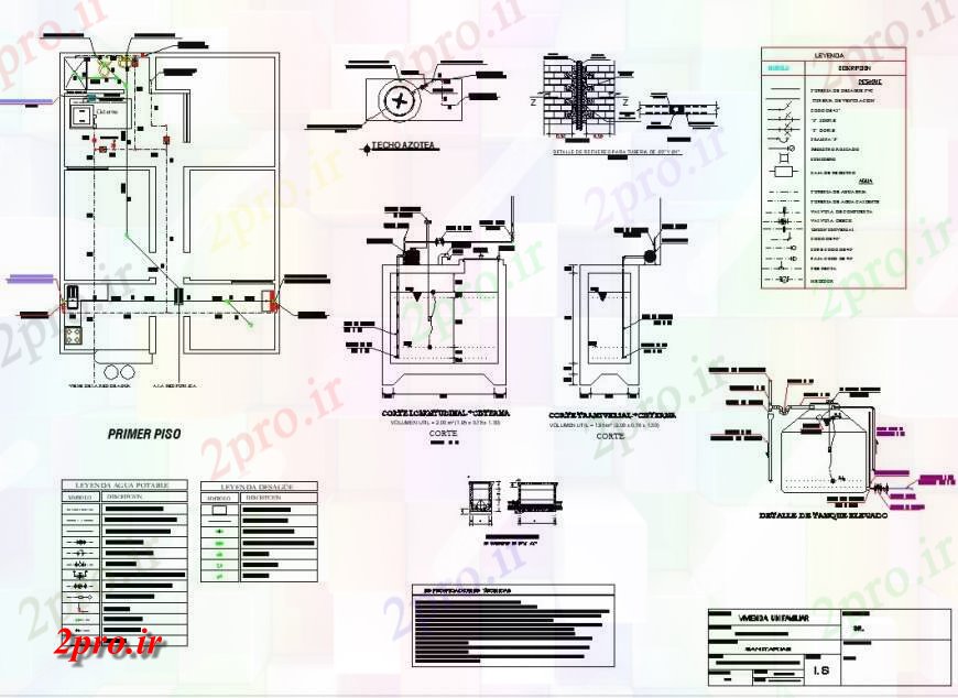 دانلود نقشه جزئیات لوله کشی خط لوله آب و خانه مخزن جزئیات (کد127697)