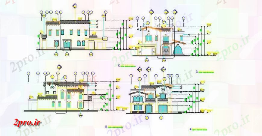 دانلود نقشه مسکونی  ، ویلایی ، آپارتمان  سنتی مقطعی مقابل دو بعدی   نما  (کد127746)