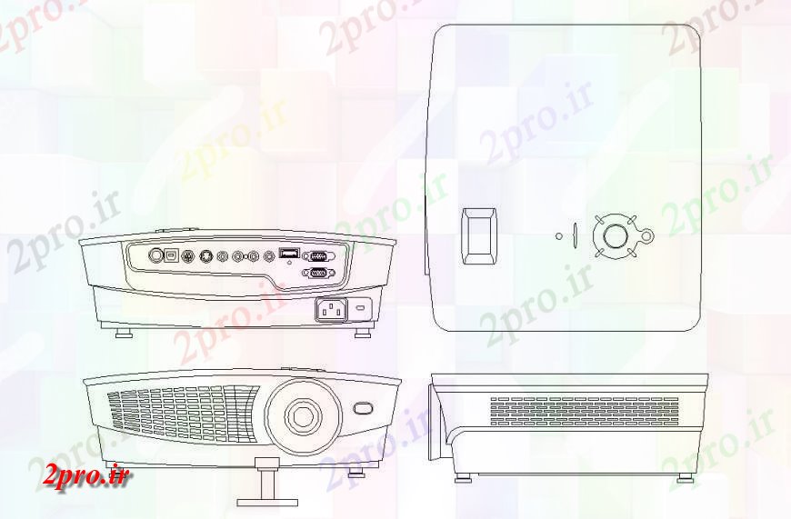 دانلود نقشه بلوک ، آرام ، نماد طرحی پروژکتور و نما جزئیات (کد127749)