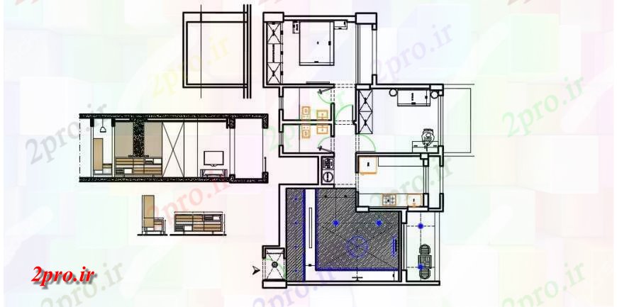 دانلود نقشه حمام مستر طراحی سقف اتاق خواب و نما مقطعی جزئیات 10 در 12 متر (کد127766)