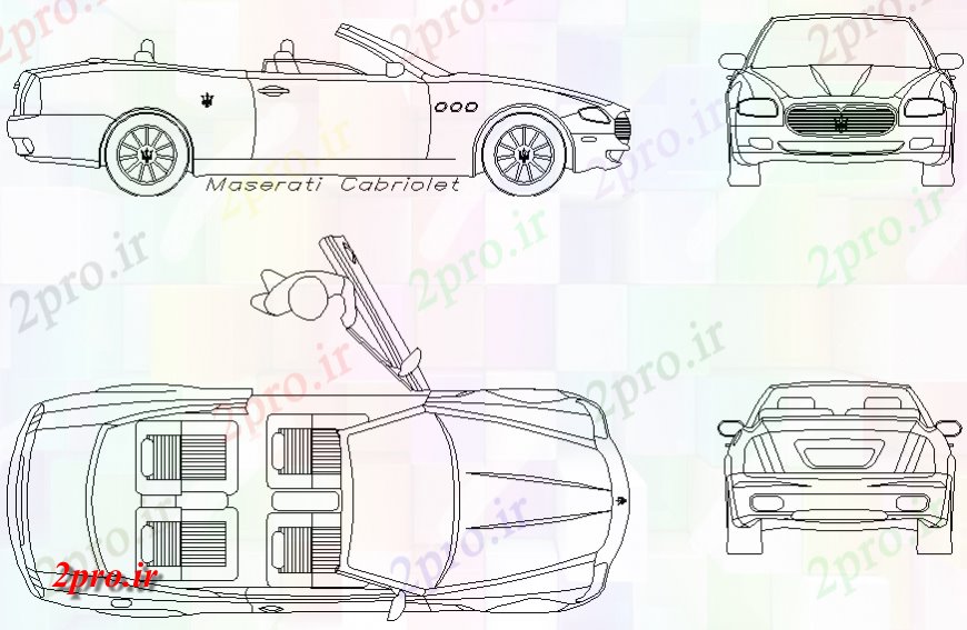 دانلود نقشه بلوک وسایل نقلیه جزئیات ماشین کروکی مازراتی   (کد127854)