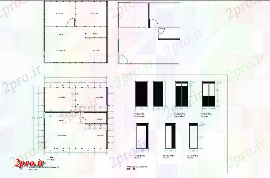 دانلود نقشه مسکونی ، ویلایی ، آپارتمان نما درب و خط طرحی خانه جزئیات 6 در 6 متر (کد127881)