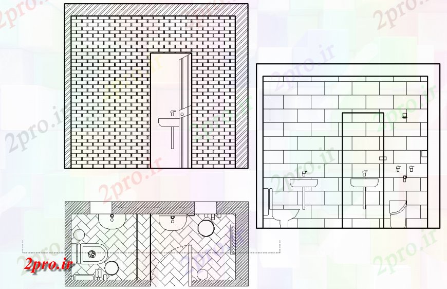 دانلود نقشه حمام مستر طراحی توالت و جزئیات طراحی اتوکد 1 در 3 متر (کد127934)