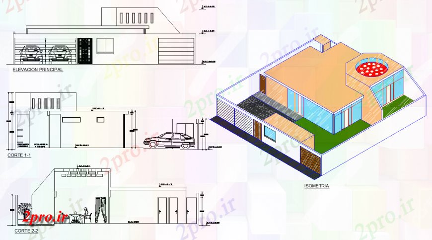 دانلود نقشه مسکونی  ، ویلایی ، آپارتمان  نما خانههای ویلایی خصوصی و نمای ایزومتریک در  اتوکد (کد127935)