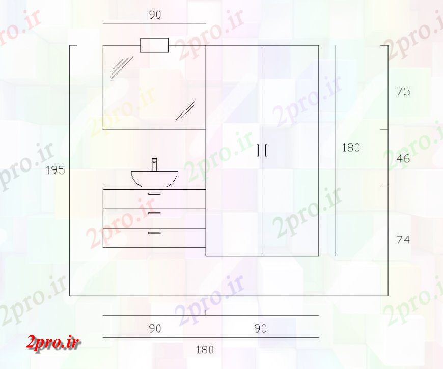 دانلود نقشه بلوک های بهداشتی روشویی مبلمان جزئیات طرحی بلوک  (کد127946)