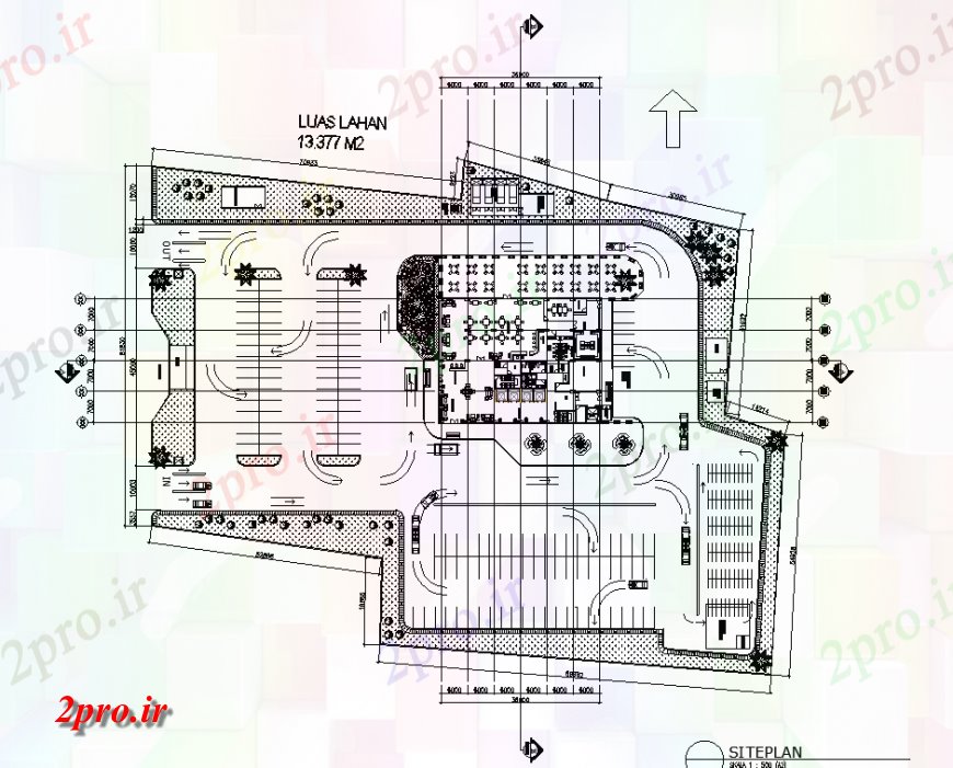 دانلود نقشه هتل - رستوران - اقامتگاه طرحی سایت از یک رستوران اتوکد 38 در 41 متر (کد127965)