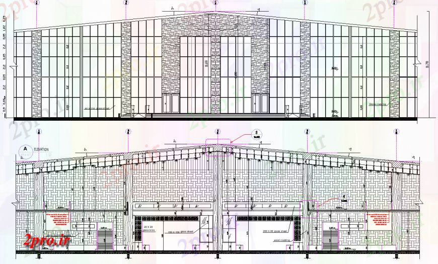 دانلود نقشه ساختمان دولتی ، سازمانی مرکز اجتماعات جزئیات نما طراحی اتوکد 12 در 21 متر (کد127988)