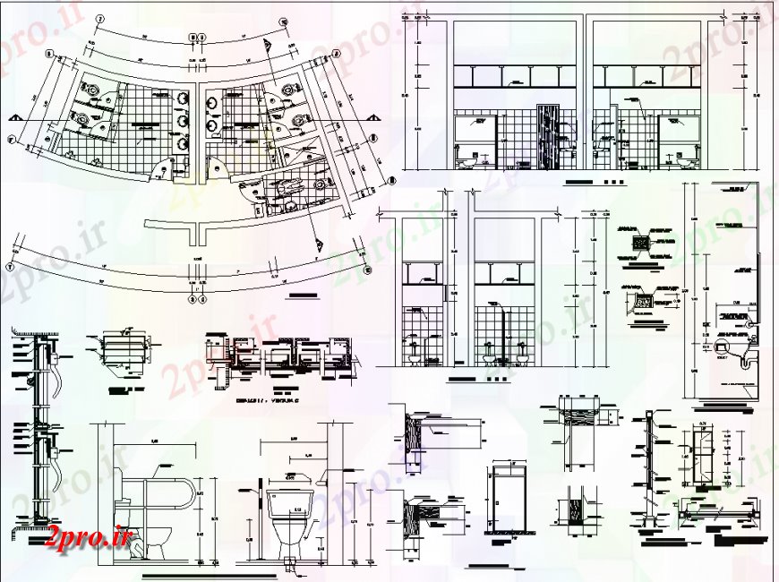دانلود نقشه حمام مستر دایره توالت طراحی جزئیات طرحی نیمه  اتوکد (کد127989)