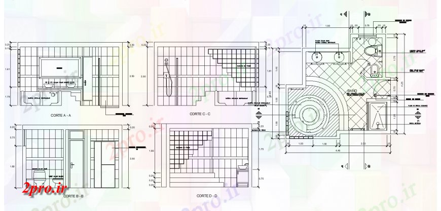 دانلود نقشه حمام مستر جزئیات توالت با طراحی جزئیات جکوزی  اتوکد (کد128000)