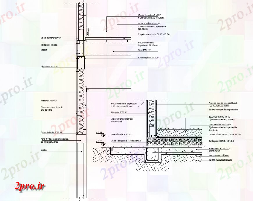 دانلود نقشه جزئیات ساخت و ساز دیوار طراحی بخش را با اطلاعات عایق  (کد128041)