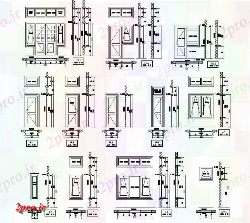 دانلود نقشه جزئیات طراحی در و پنجره  ساختار درب جزئیات   طرحی بلوک های سازنده  (کد128044)