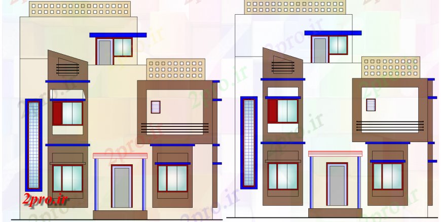 دانلود نقشه مسکونی  ، ویلایی ، آپارتمان  ویلایی طراحی نما جلو  (کد128045)