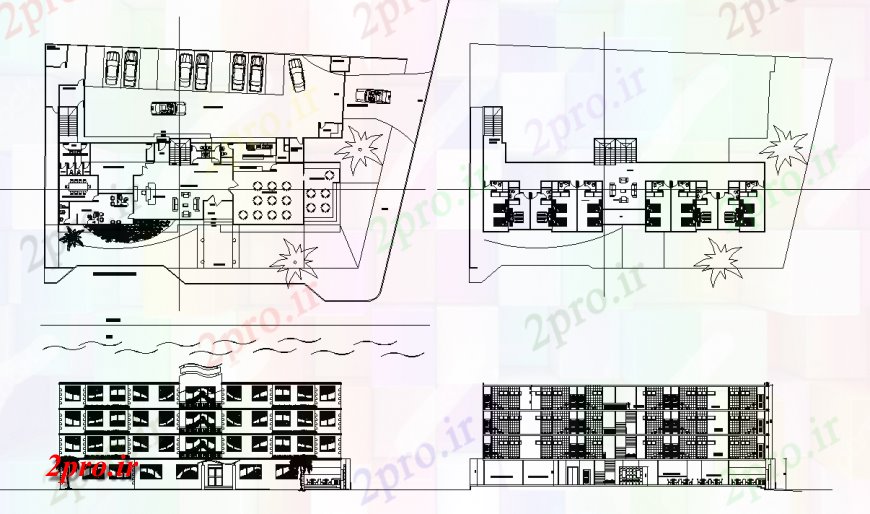 دانلود نقشه هتل - رستوران - اقامتگاه سایت طرحی هتل و نما طراحی 25 در 41 متر (کد128068)