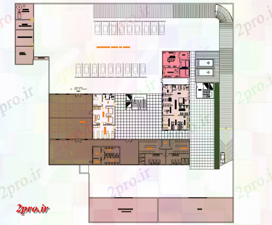 دانلود نقشه بیمارستان - درمانگاه - کلینیک طرحی طبقه بیمارستان با رستوران طراحی 54 در 61 متر (کد128089)