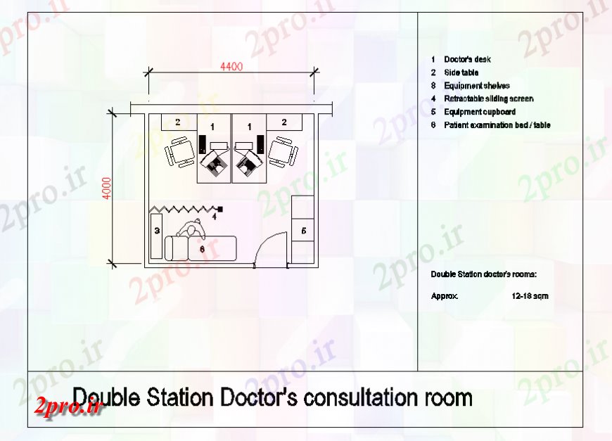 دانلود نقشه بیمارستان - درمانگاه - کلینیک دو ایستگاه دکتر را طرحی مبلمان اتاق مشاور جزئیات 4 در 4 متر (کد128095)