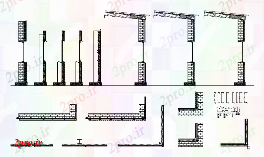 دانلود نقشه طراحی جزئیات ساختار نماپوشش از بلاک ها و دیوارهای سازنده  جزئیات  (کد128143)