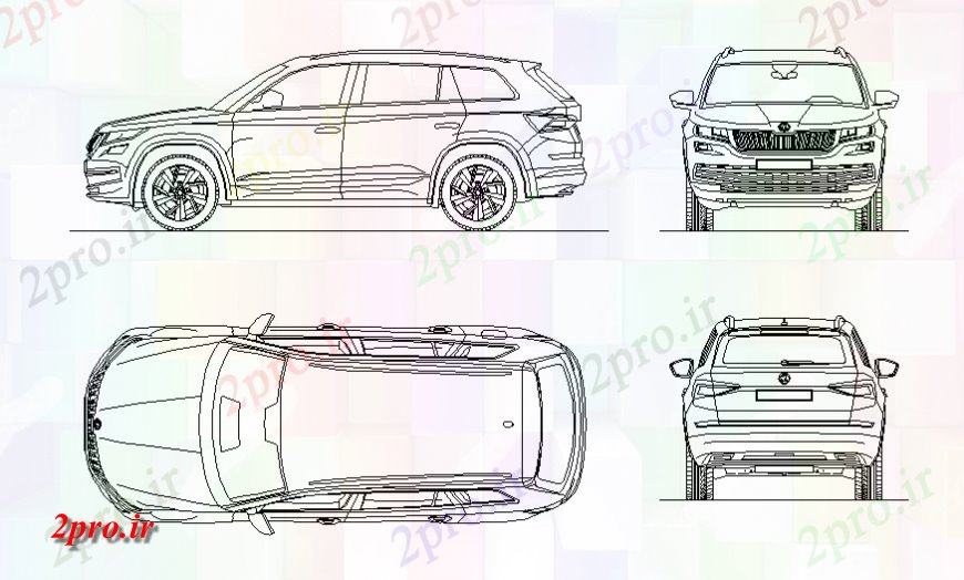 دانلود نقشه بلوک وسایل نقلیه ماشین اسکودا kodiaq تمام سطوح طرفه  بلوک جزئیات  (کد128147)