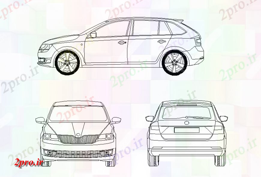 دانلود نقشه بلوک وسایل نقلیه اسکودا ماشین سریع همه جانبه بلوک نما  جزئیات (کد128148)