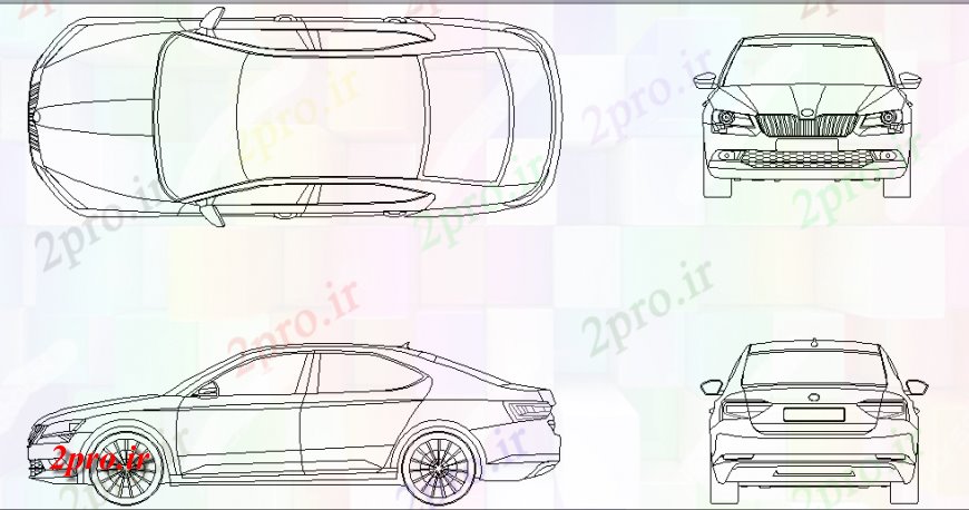 دانلود نقشه بلوک وسایل نقلیه اسکودا ماشین فوق العاده همه جانبه بلوک نما  جزئیات (کد128151)