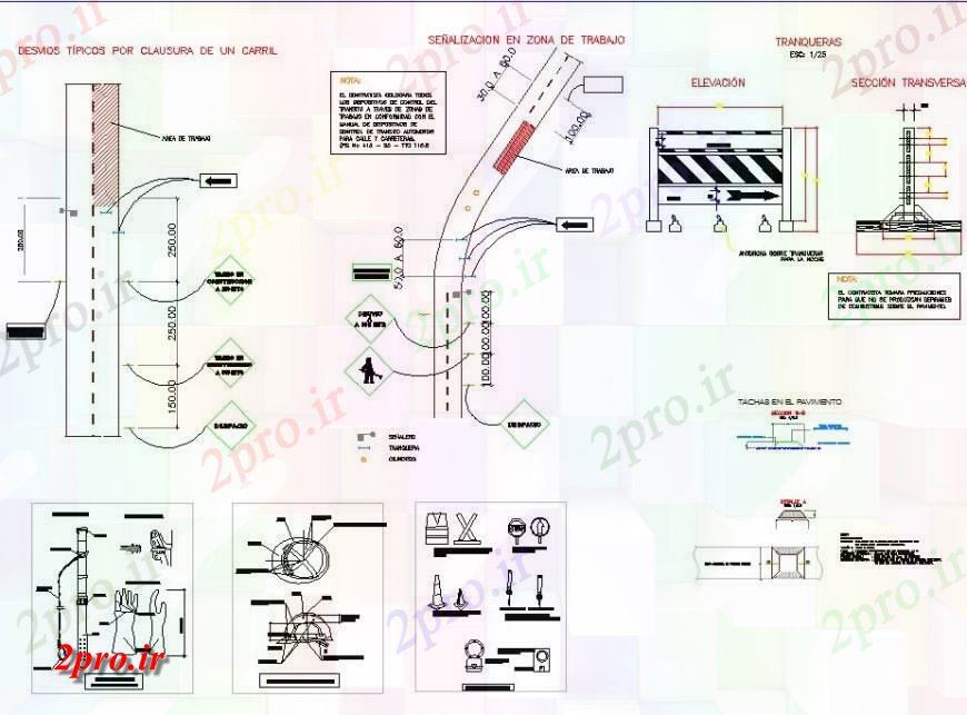 دانلود نقشه جزئیات ساخت و ساز مسیر انحرافی را طی نمونه به علت بسته شدن یک خیابان جزئیات (کد128190)