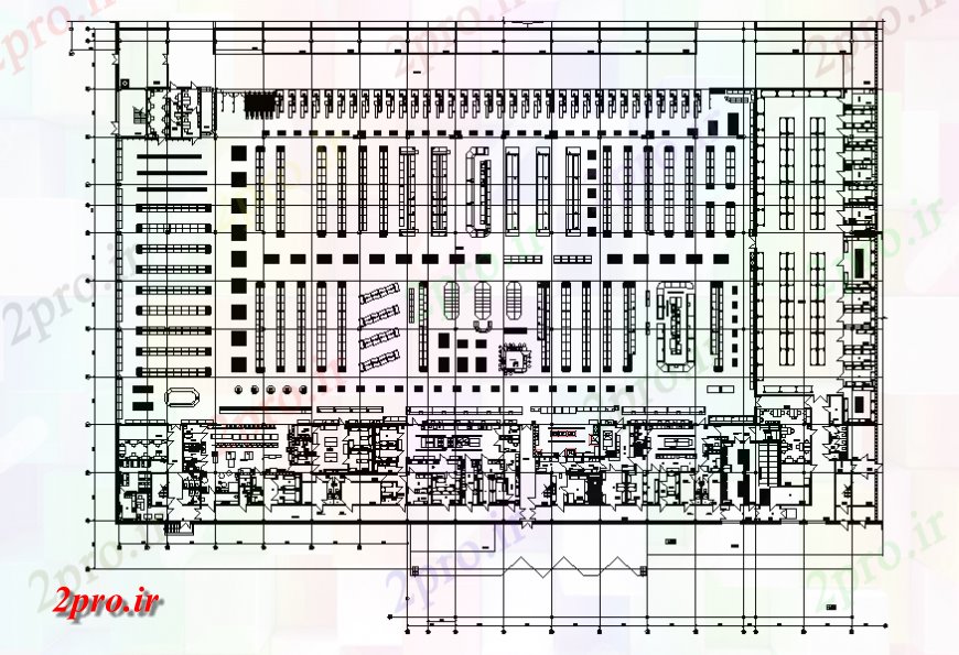 دانلود نقشه هایپر مارکت - مرکز خرید - فروشگاه چند سطح جزئیات طرحی بازار خرید طرحی معماری 72 در 125 متر (کد128201)