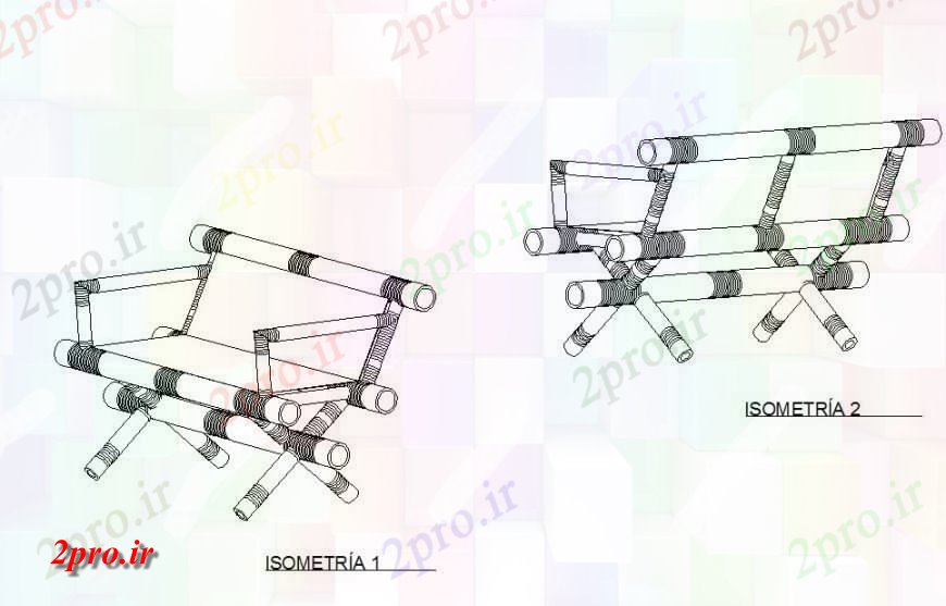 دانلود نقشه بلوک مبلمان ایزومتریک نیمکت چوبی جزئیات (کد128248)