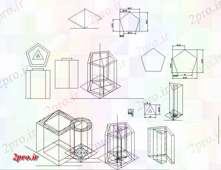 دانلود نقشه بلوک ، آرام ، نماد طرحی Prizometric و بخش جزئیات (کد128250)