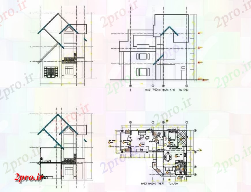 دانلود نقشه مسکونی ، ویلایی ، آپارتمان طرحی مسکن و نما 10 در 15 متر (کد128348)