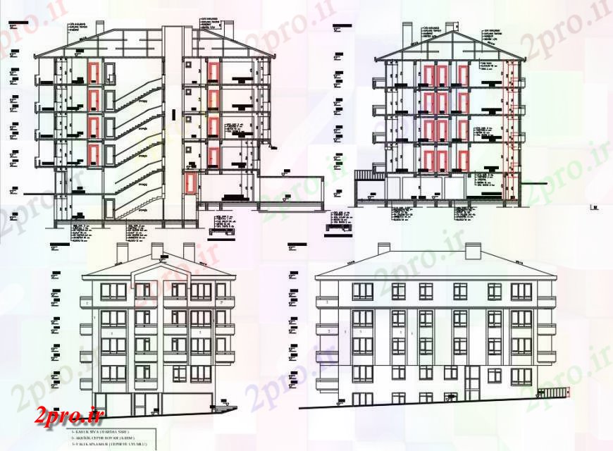 دانلود نقشه ساختمان مرتفعنما و بخش جزئیات افزایش بالا ساختمان 22 در 13 متر (کد128366)