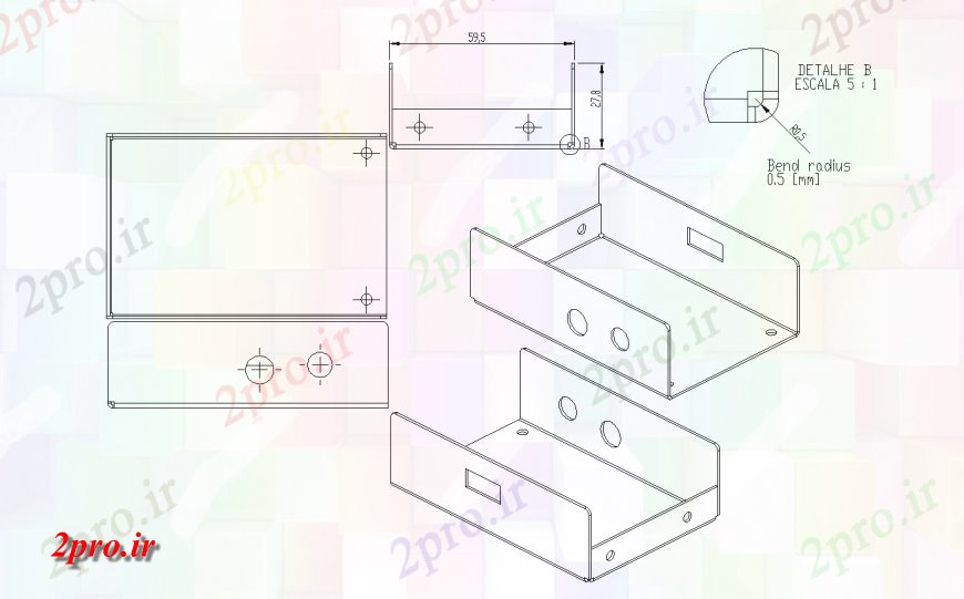 دانلود نقشه بلوک های مکانیکی فلزی جزئیات جعبه مورد طراحی  اتوکد (کد128369)