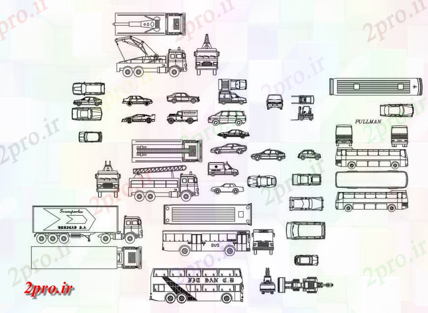 دانلود نقشه بلوک وسایل نقلیه حمل و نقل طرحی ماشین جزئیات (کد128377)