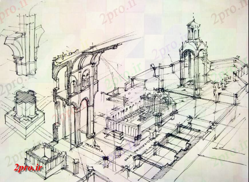 دانلود نقشه معماری معروف طرحی از جزئیات ساختار monuement ساخت (کد128387)