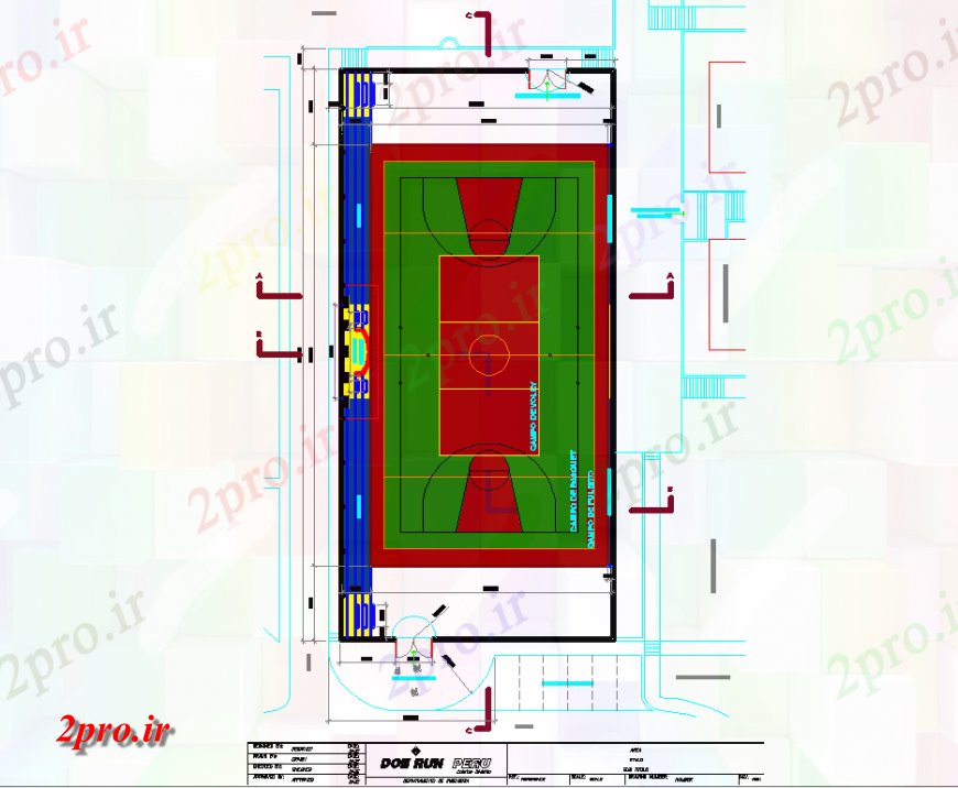 دانلود نقشه ورزشگاه ، سالن ورزش ، باشگاه سبد دادگاه توپ طراحی  (کد128428)