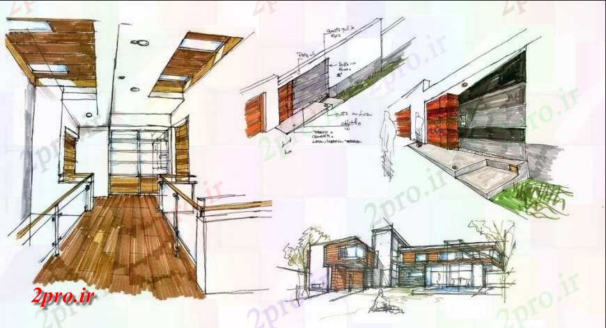 دانلود نقشه مسکونی  ، ویلایی ، آپارتمان  مقابل ویلایی دو بعدی  طرحی جزئیات (کد128436)