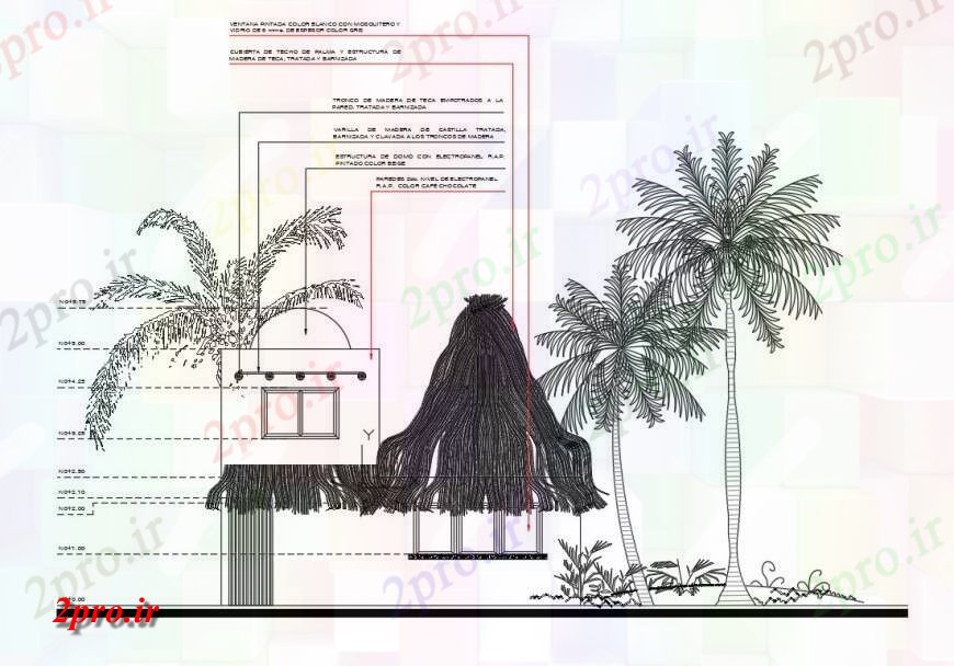 دانلود نقشه درختان و گیاهان درخت نما طرحی جزئیات جبهه 4 در 9 متر (کد128454)