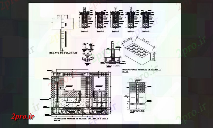 دانلود نقشه جزئیات ستون جزئیات ستون و جزئیات ساخت و ساز دیوار  اتوکد (کد128463)