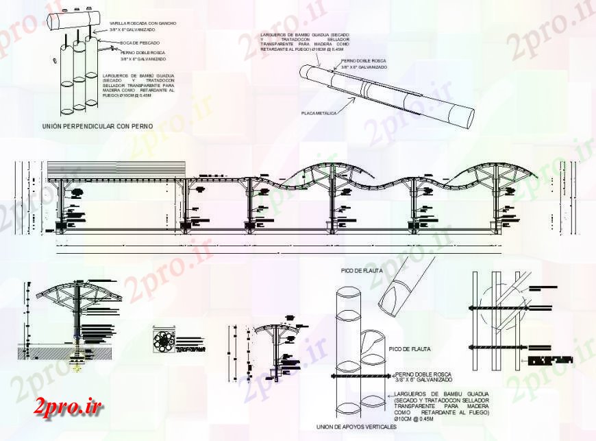 دانلود نقشه جزئیات ساخت و ساز سقف سایه جزئیات ساختار طرحی بلوک سازنده (کد128469)