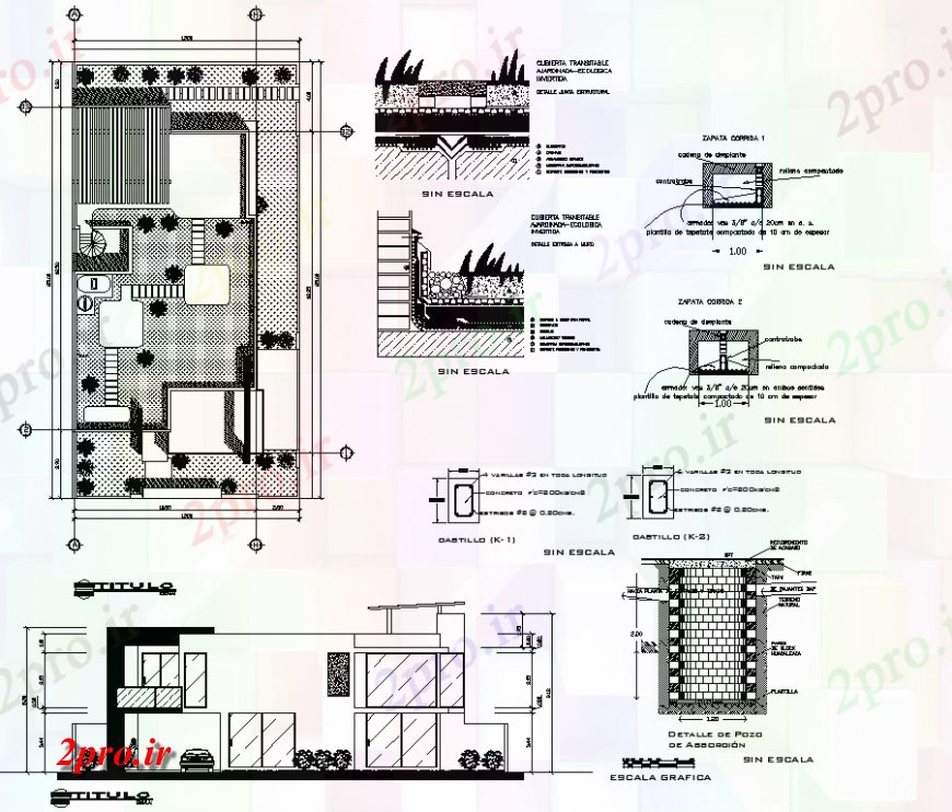 دانلود نقشه مسکونی ، ویلایی ، آپارتمان ویلایی طراحی با محوطه سازی در 12 در 25 متر (کد128495)